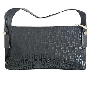 Gillivo black bag medium leather/fabric combination with pattern silver hardware